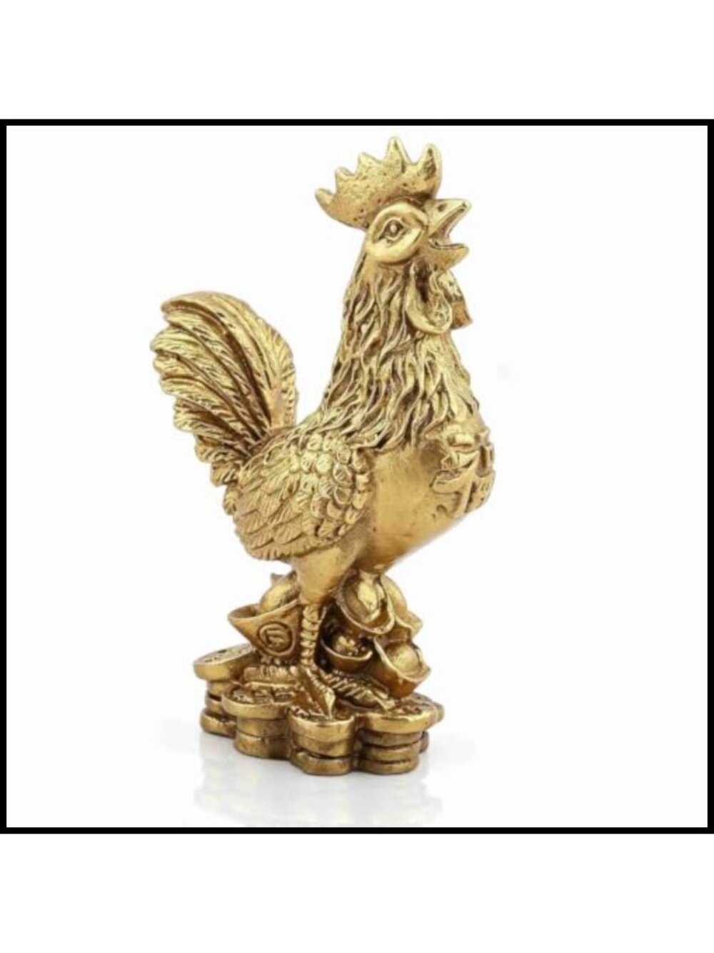 Brass Rooster Figurine Feng Shui Good Luck Statue Home Office Decor